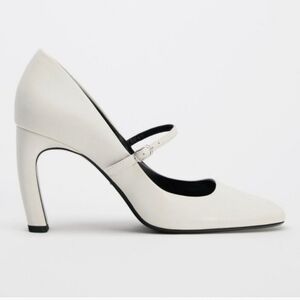 NWT Zara Curved Heel Mary Jane Pumps in white color